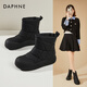 達芙妮（DAPHNE）雪地靴女冬季2024新款時(shí)尚白色棉鞋厚底短靴加絨加厚皮面中筒棉靴 黑色 35