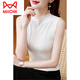貓人（MiiOW）半高領(lǐng)吊帶背心女春夏小西裝內搭無(wú)袖蕾絲外穿針織打底衫上衣 白色 M