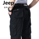 JEEP SPIRIT多口袋工裝褲男士加肥加大純棉直筒寬 松戶(hù)外探險休閑大碼肥佬褲 6口袋黑色 33 腰圍二尺六