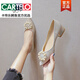 卡帝樂鱷魚（CARTELO）2025年早春新款氣質(zhì)單鞋粗跟淺口瓢鞋平底百搭溫柔淑女鞋小碼3334 香檳色 33