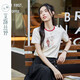艾路絲婷印花正肩短袖t恤女2024年夏季新款撞色圓領(lǐng)寬松遮肉顯瘦31830 奶杏色 M