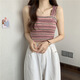 KAHTOP2025夏新款小吊帶薄款外穿法式別致針織短款背心ins百搭小吊帶MQQ 木耳邊彩色條紋款粉色 均碼 彈力均碼(建議70-120斤)