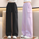 優(yōu)優(yōu)1點（Yoyo one）女童褲子春秋款闊腿褲2025新款初中兒童休閑褲春季春裝大童工裝褲 15168紫粉色 160cm
