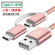 艾勝者 一拖二數據線(xiàn)快充安卓type-c二合一適用華為p40榮耀20魅族小米9一加vivo手機充電線(xiàn) 玫瑰金【安卓type-c二合一】 3米
