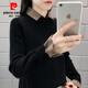 皮爾卡丹加絨加厚毛衣女秋冬新款套頭寬松韓版學(xué)生假兩件襯衫領(lǐng)羊毛針織衫 黑色9 2XL