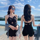 白木木溫泉泳衣女款韓版純欲風(fēng)連體顯瘦泳裝長(cháng)袖罩衫性感海邊度假游泳衣 黑色 M 【建議80-90斤】