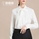 路施南鹽系襯衫白色女士春裝雪紡長袖職業(yè)上衣立領(lǐng)蝴蝶結(jié)感襯衣 米白 L2202 L