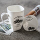 后海700ML中古風(fēng)骨瓷大容量方杯子帶蓋陶瓷杯馬克杯簡(jiǎn)約辦公室喝水杯 zakka高方杯-美式老爺車(chē)