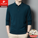 皮爾卡丹（pierre cardin）高端超細精紡100%羊毛衫男裝純色針織長(cháng)袖T恤男中年翻領(lǐng)POLO 衫 哈青 170/L(110-130斤)