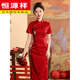 恒源祥紅色旗袍2025年新款年輕款新娘結(jié)婚訂婚敬酒服回門服連衣裙女中式 酒紅色 (附舞獅吊墜-) S