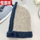 恒源祥針織毛線(xiàn)包頭帽圍巾一體帽圍脖連體帽女套頭拉法帽子秋冬保暖護脖 米色拼藏青 M(55-60cm)