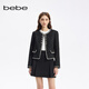 bebe秋季系列女士氣質(zhì)金屬裝飾亮片花紗外套340316 黑色 L