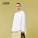 LESS春棉材質(zhì)休閑前短后長(cháng)露后背設計感圓領(lǐng)長(cháng)袖襯衫2O2210500 140/雪白 L