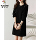啄木鳥(niǎo)2024春秋羊毛針織連衣裙新款配大衣毛衣裙女式圓領(lǐng)寬松長(cháng)袖內搭打 黑色 M 建議98-108斤