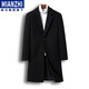 棉致風(fēng)衣男秋冬季加絨加厚羊毛呢純色韓版大衣中長(cháng)款商務(wù)外套 黑色【常規款】 L （100-120斤）