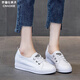 狄德拉真皮淺口小白鞋夏季透氣內增高坡跟厚底板鞋休閑軟底一腳蹬單鞋 白色 35 (225mm)