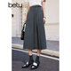 百圖betu女裝春季新款半身裙設計感高腰百褶A字顯瘦中長(cháng)裙2402T68 灰色 M