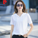 皮爾卡丹（pierre cardin）純棉連帽白色t恤女短袖2025夏新款寬松遮肉顯瘦休閑體恤上衣帽衫 純白色 L 【建議100-115斤】