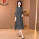 皮爾卡丹（pierre cardin）品牌紗料長(zhǎng)袖連衣裙女春秋高檔2025新款品牌媽m碎花廣州十三行夏 藍(lán)色 XL