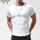 簡(jiǎn)束（JOONSVIP）緊身短袖T恤男夏季純色棉質(zhì)打底衫圓領(lǐng)半袖前短后長(cháng)反穿插肩體恤 白色 L （65kg左右修身）