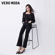 VEROMODA牛仔褲秋季新款壓線(xiàn)設計高腰九分微喇褲時(shí)尚3449011 黑牛仔色 常規 165/68A/M