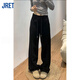 Jret黑色直筒休閑褲女春季大碼梨形身材胖mm顯瘦寬松闊腿運動衛(wèi)褲 黑色 S