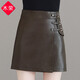 木榮皮裙女秋冬2025新款韓版高腰顯瘦a字裙假兩件開(kāi)叉包臀pu短皮短裙 咖色 M (90-100斤)