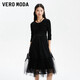 VEROMODA連衣裙秋冬新款針織拼接網(wǎng)紗A字裙優(yōu)雅簡(jiǎn)約3361016 黑色-S59 160/80A/S