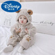迪士尼（Disney）新生嬰兒連體衣加棉春秋冬加絨厚款保暖外出抱衣寶寶冬季超萌哈衣 灰色腳印 夾棉款 66碼建議1-3個(gè)月