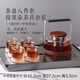 ORTOR玻璃茶壺透明玻璃燒水壺家用辦公提梁壺電陶爐玻璃水具套裝 中號(hào)茶盤八件套提梁壺茶具（木蓋