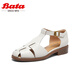 拔佳（Bata）包頭涼鞋女春新款牛皮鏤空復(fù)古英倫丁字鞋羅馬鞋ATA27AK4七夕 米白 36