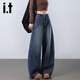 izzueit美式復古牛仔褲女春季高腰顯瘦寬松闊腿彎刀褲休閑香蕉褲子女