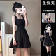 圣保美法式黑色無(wú)袖吊帶連衣裙女2024新款小個(gè)子海邊度假沙灘短裙子夏季 黑色【短款】 S碼