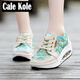 calekole透氣女鞋搖搖鞋運動(dòng)鞋女夏季蕾絲網(wǎng)鞋休閑鞋舞蹈鞋女生增高鞋薄款 淺綠 35
