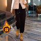 婳如嫣燈芯絨褲子女秋冬季休閑寬松2025新款加絨加厚運動(dòng)褲顯瘦束腳衛褲 咖色加絨款 S