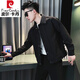 皮爾卡丹（pierre cardin）設(shè)計(jì)感拼接外套男春秋痞帥翻領(lǐng)夾克2025新款男士秋裝短款上衣 黑色 L 建議115-130斤