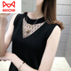 貓人夏季吊帶背心女2024年內搭打底衫冰絲無(wú)袖大碼寬松蕾絲上衣薄外穿 黑色 S 85-95斤
