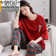 莫代爾夏季睡衣女士純棉短袖長(cháng)褲薄款2022年新款寬松大碼春秋家居 紅色 7364圖片色 2XL (175) 薦140-160斤