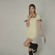 CHUU爱心印花短袖连衣裙女2024夏季新款小香风撞色系带包臀短裙 黄色2 均码