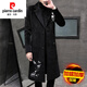 皮爾卡丹（pierre cardin）風(fēng)衣男裝秋冬季英風(fēng)長(cháng)款毛呢外套加厚帥氣過(guò)膝中國風(fēng)呢子外套大衣 8809黑色【加棉】 XL 175