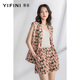 易菲（YIFINI）寬松西裝領(lǐng)無袖馬甲薄款女上衣夏季新款休閑外套A04H3902 灰底紅色花 0S