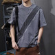 古先森潮牌拼接短袖T恤男寬松大碼夏季薄款純棉半袖痞帥高街ins潮流體恤 深灰色 M【90-125斤】