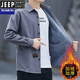 JEEP SPIRIT吉普純棉親膚長(cháng)袖襯衫男春秋季新款商務(wù)休閑工裝外套韓版百搭上衣 H6007灰色 加厚 加絨 175/XL 建議135-150斤