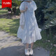 與欣夏季短袖女生裙子夏天仙女連衣裙學(xué)生少女高中生初中生女裝泡泡袖22年夏裝新款衣服小個(gè)子短袖長(zhǎng)款裙子 圖片色 L