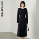 顏域氣質(zhì)針織小黑裙女2024冬裝高級感裙子長(cháng)袖圓領(lǐng)連衣裙 黑色 M/38