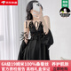 創(chuàng)意女郎真絲睡衣100%桑蠶絲女士高檔性感睡衣女誘惑帶胸墊吊帶裙聚攏小胸 黑色【睡袍+吊帶】 L 【100-115斤】