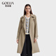 歌莉婭（GOELIA）女裝風(fēng)衣經(jīng)典精紡羊毛氣質(zhì)春裝沖鋒衣收腰中長(cháng)款薄外套1B1L6L490 45G淺卡綠 L