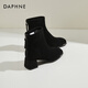 DAPHNE達芙妮加絨短靴女絨面粗跟秋冬季新款女靴冬馬丁靴英倫風(fēng)瘦瘦靴子 黑色 加絨 跟高5.5cm 36 (230mm) 標準碼