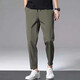 惠穿依休閑褲男夏季薄款冰絲速干褲寬松直筒百搭空調褲九分純色休閑長(cháng)褲 單件裝)K07綠色 L碼（110-130斤）