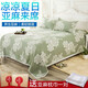 喜至家紡 高支亞麻涼席三件套竹纖維寶寶漢麻席子兒童老粗布床單人可水洗 綠色醉牡丹 1.8m床適用（實(shí)發(fā)2.0*2.2m）